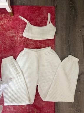 Princess Polly White Waffle Knit Bralette and Jogger Set XS